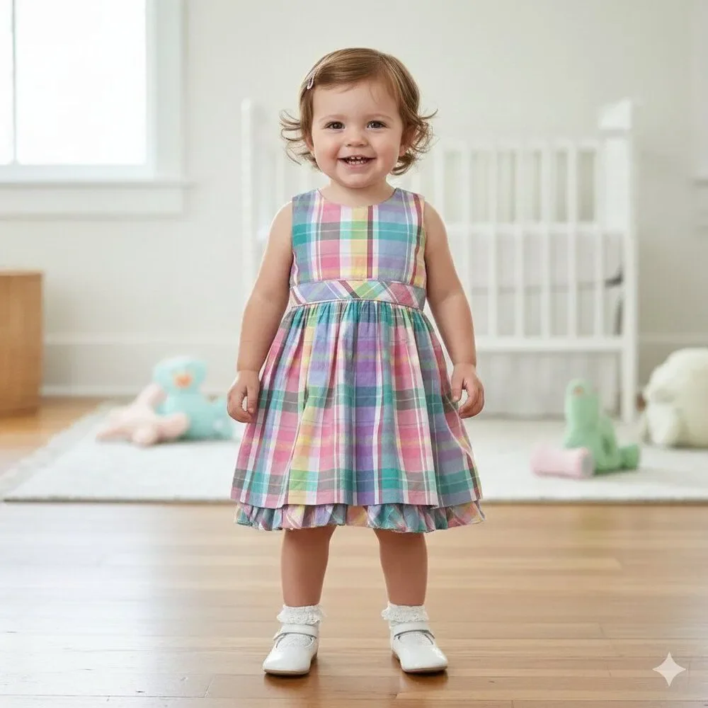 Ralph Lauren Plaid Madras Cotton Sleeveless Dress Infant Size 24 Months Preppy